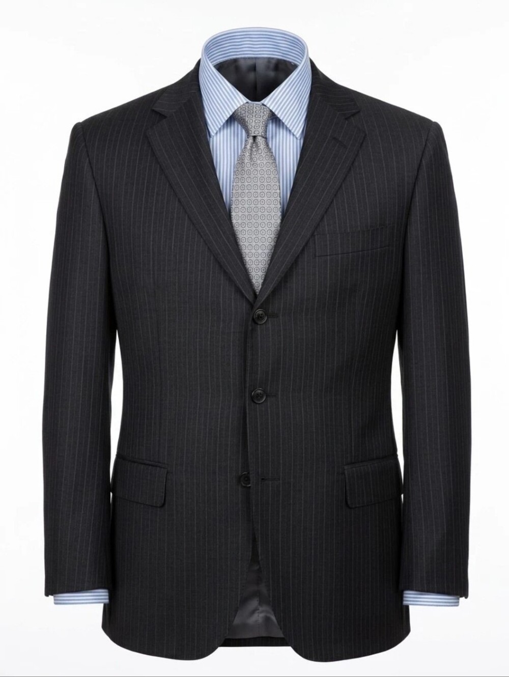 Armani Collezioni Black Pinstripe Blazer Sport Coat Mens 44R Wool 3-Button Italy